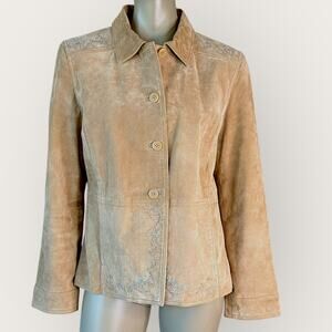 Brandon Thomas Vintage Suede Leather Button Up Jacket Western Women Size M Tan